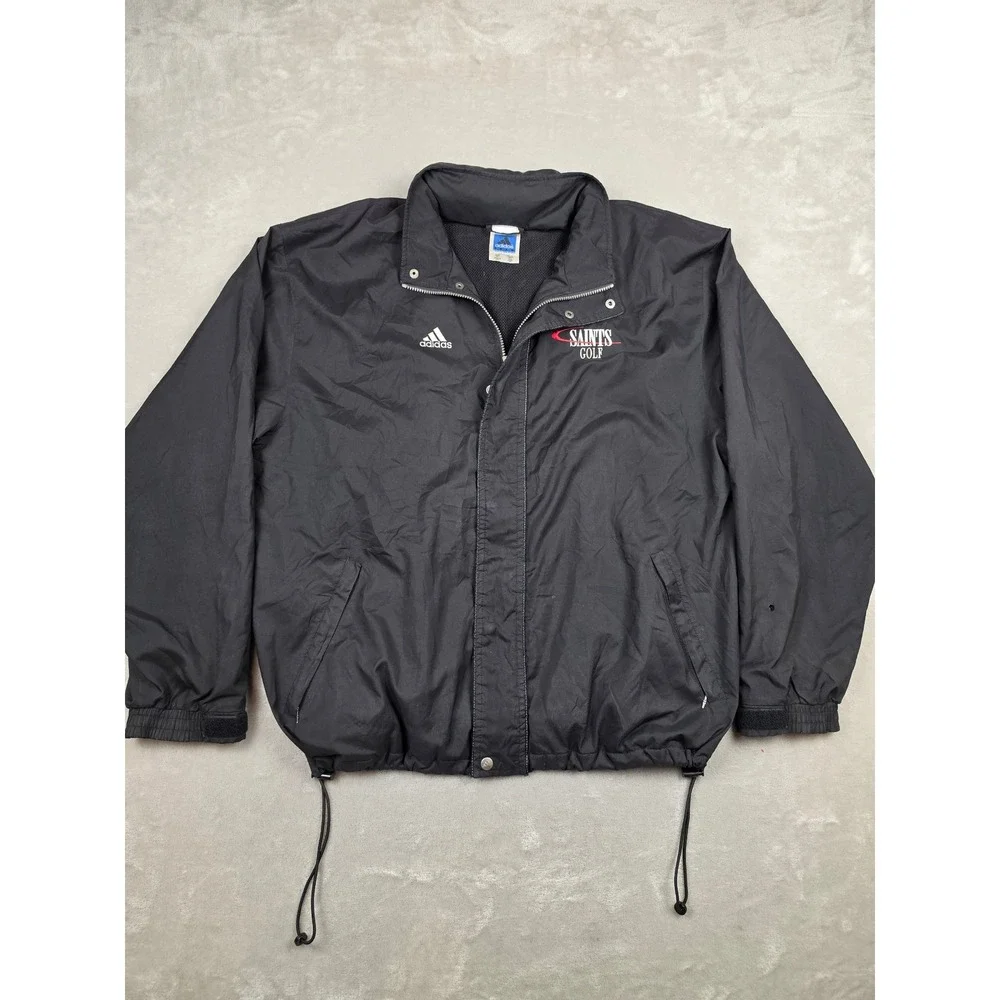 Vintage Adidas Windbreaker Jacket Mens XL Black Saints Golf Full Zip Y2K